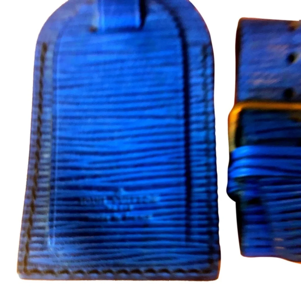 Louis Vuitton Blue Epi Leather Luggage Tag and Poignet Set